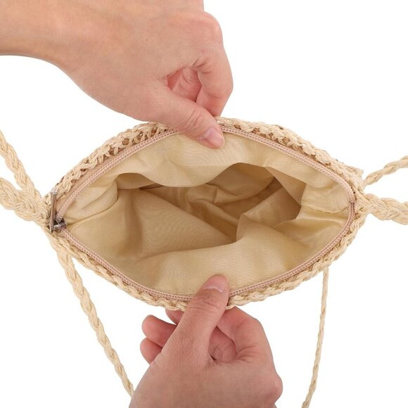 Women Straw Crossbody Bag Beach Purse Handmade Woven Shoulder Bag Boho Crochet P - Picture 7 of 7